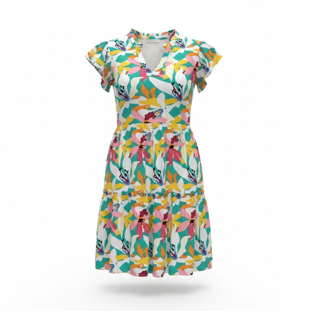 THML Floral Ruffle Sleeve Dress XS Lined With Pockets Vibrant Summer Style